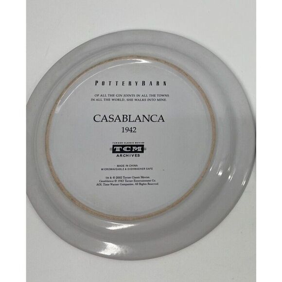 Casablanca 8" Ceramic Plate Pottery Barn TCM Archives 2002 Humphrey Bogart - Picture 5 of 5